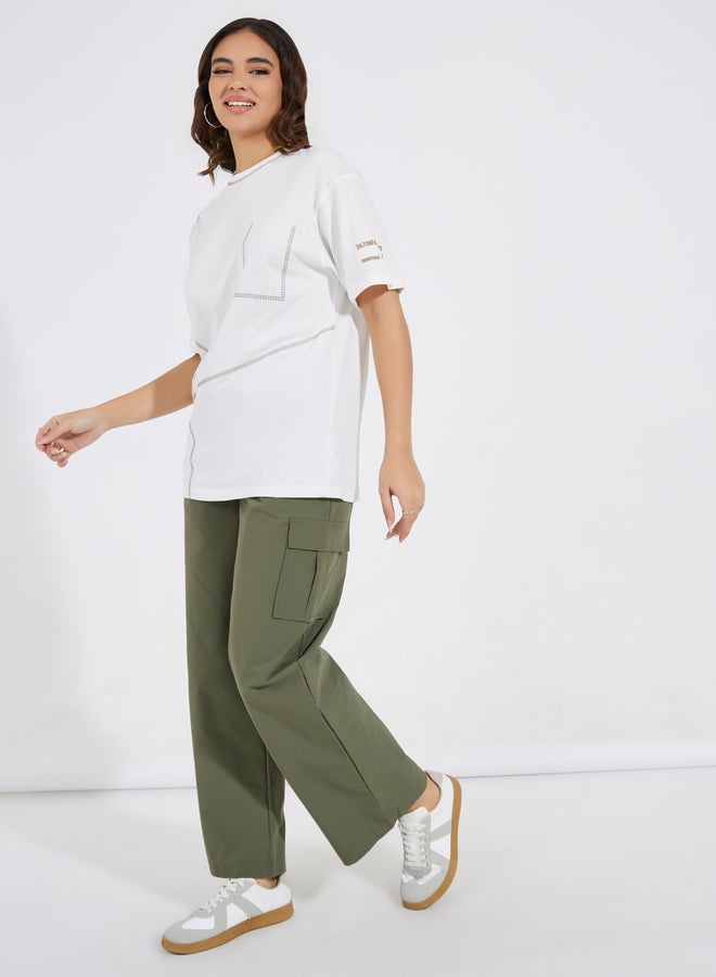 Styli Styli Jersey Fabric Overlock Stitch Detail T-Shirt  - Image 2