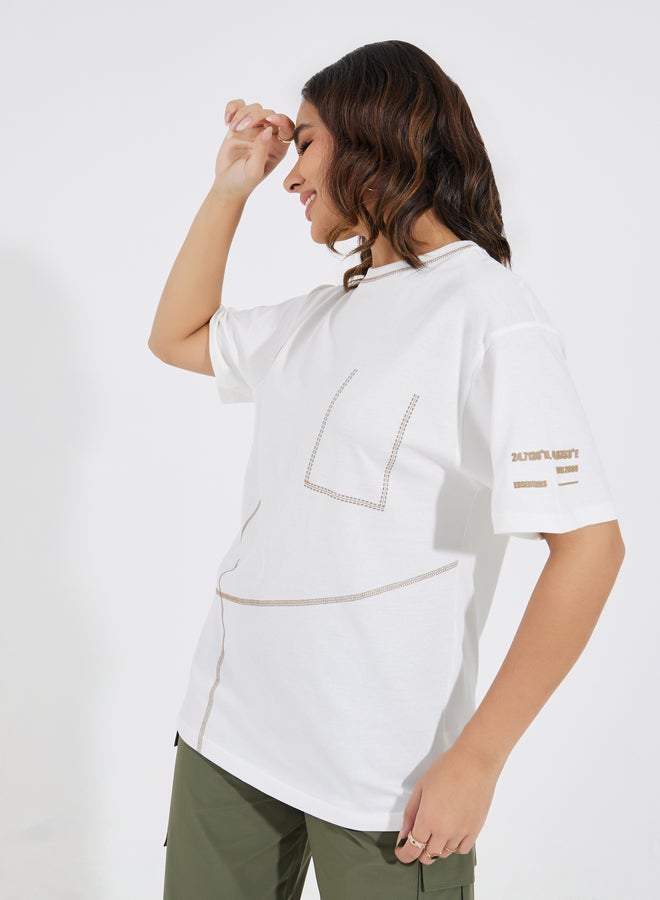 Styli Styli Jersey Fabric Overlock Stitch Detail T-Shirt  - Image 1