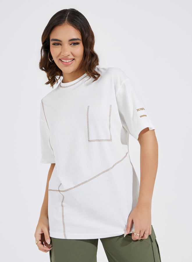 Styli Styli Jersey Fabric Overlock Stitch Detail T-Shirt  - Image 3
