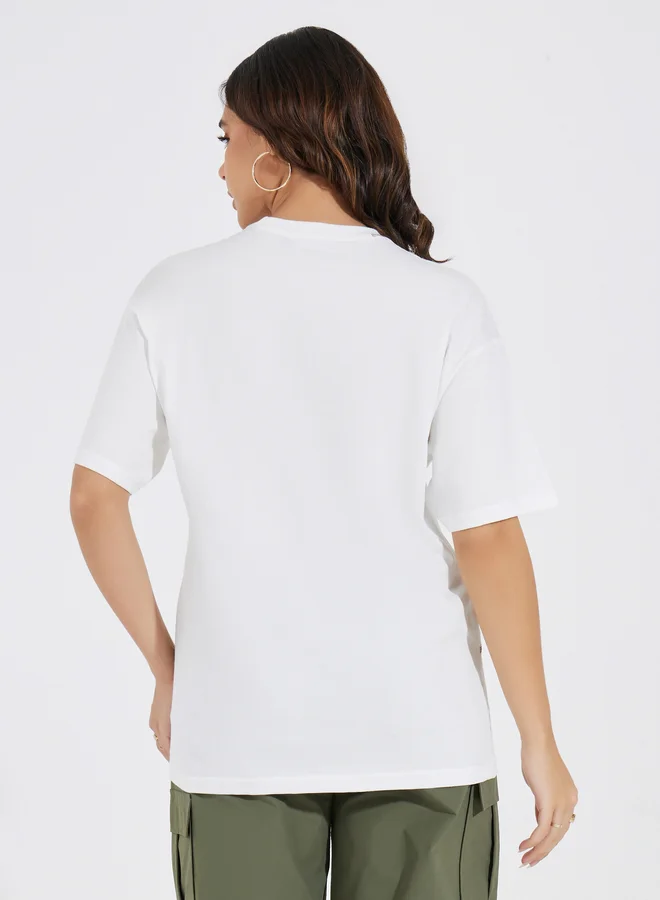 Styli Styli Jersey Fabric Overlock Stitch Detail T-Shirt