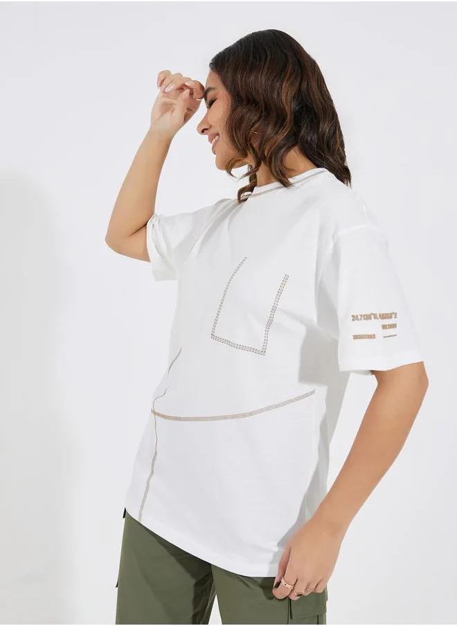 Styli Jersey Fabric Overlock Stitch Detail T-Shirt