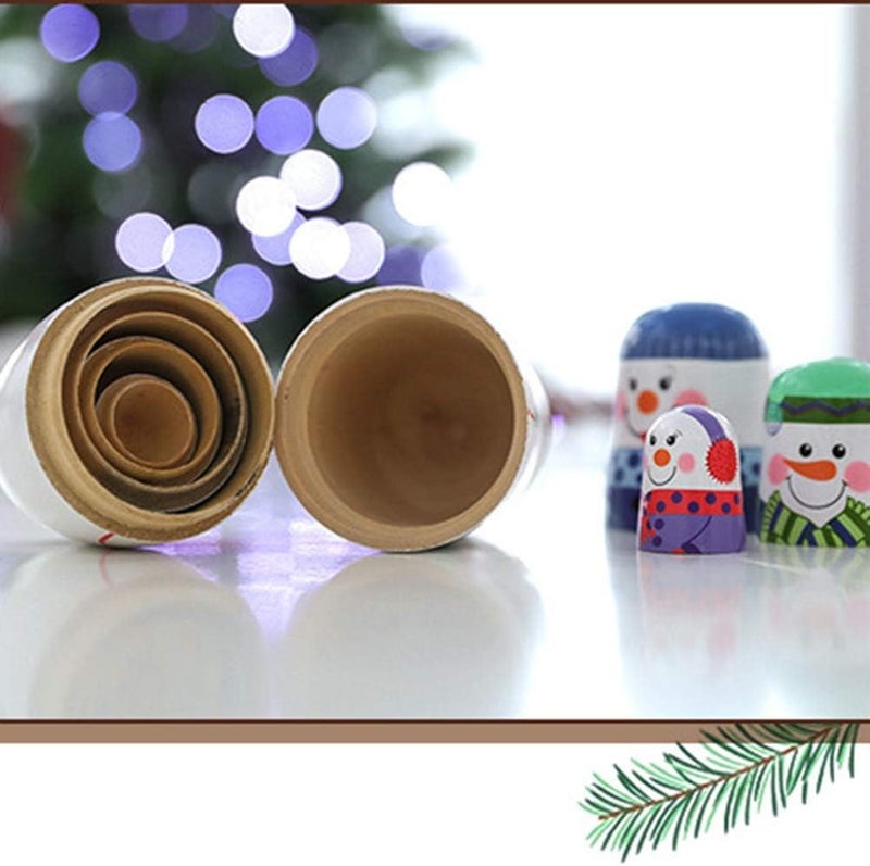 klarako Wooden Russian Nesting Dolls 5 Layers Novelty Snowman Stacking Nested Handmade Toys for Children Kids Christmas Winter Party Wishing Gift - Image 3