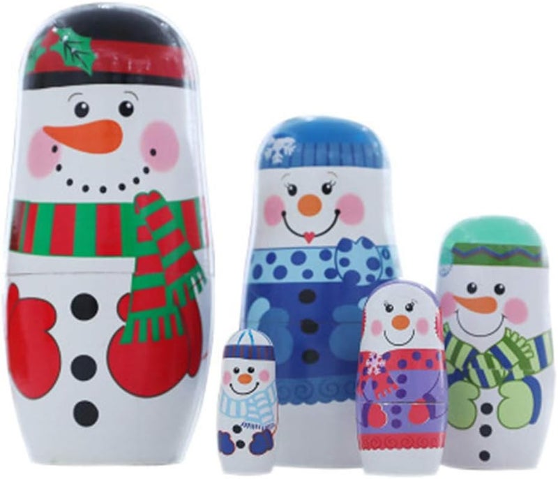 klarako Wooden Russian Nesting Dolls 5 Layers Novelty Snowman Stacking Nested Handmade Toys for Children Kids Christmas Winter Party Wishing Gift - Image 1