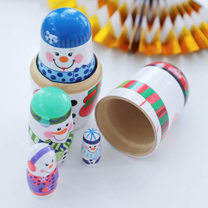 klarako Wooden Russian Nesting Dolls 5 Layers Novelty Snowman Stacking Nested Handmade Toys for Children Kids Christmas Winter Party Wishing Gift - Image 5
