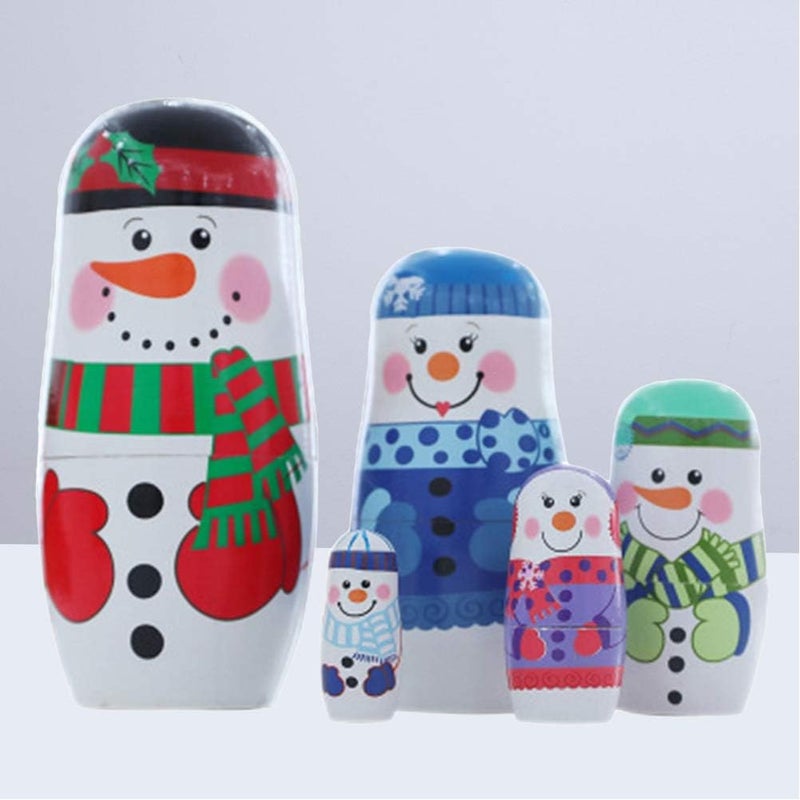 klarako Wooden Russian Nesting Dolls 5 Layers Novelty Snowman Stacking Nested Handmade Toys for Children Kids Christmas Winter Party Wishing Gift - Image 4