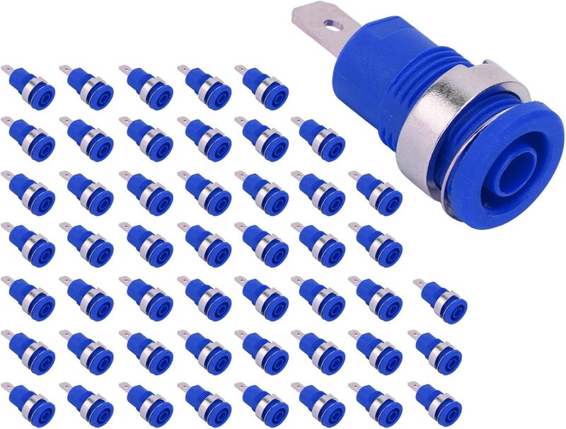 50Pcs 4mm Banana Socket Gold Plated High Current Discharge Electrical Test Accessories Red Copper Material Long Service Life Stable Connection for Electronics Engineers DIY (Blue) - Image 2