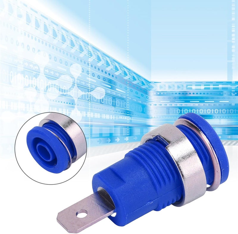 50Pcs 4mm Banana Socket Gold Plated High Current Discharge Electrical Test Accessories Red Copper Material Long Service Life Stable Connection for Electronics Engineers DIY (Blue) - Image 5
