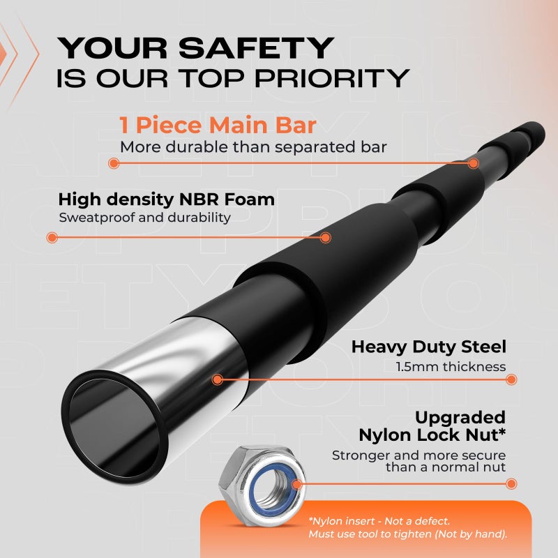Yes4All Door Pull Up Bar, Heavy Duty Hanging Bar, Pull Up Bar for Doorway, Supports up to 300 lb, Multi-Grip Foam Handles, Fits 30" to 38" Door Frames, Easy Installation for Home Gym Use, Black - Image 2