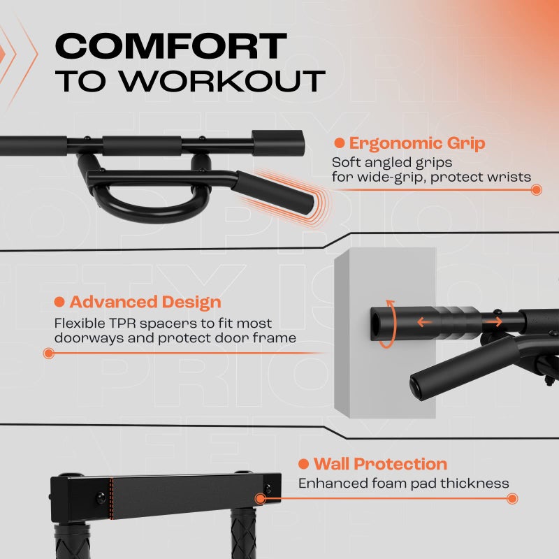 Yes4All Door Pull Up Bar, Heavy Duty Hanging Bar, Pull Up Bar for Doorway, Supports up to 300 lb, Multi-Grip Foam Handles, Fits 30" to 38" Door Frames, Easy Installation for Home Gym Use, Black - Image 3