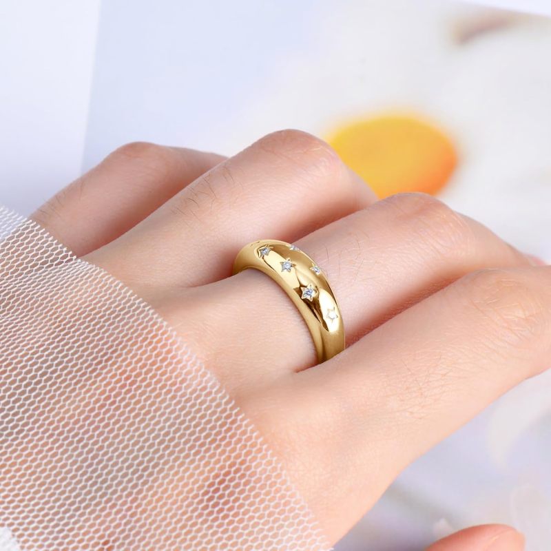 Zircon Gypsy Ring With Cubic Zirconia Star Design - Gold Starlight Band For Women Men Daily Wear Couples Gift - Image 2