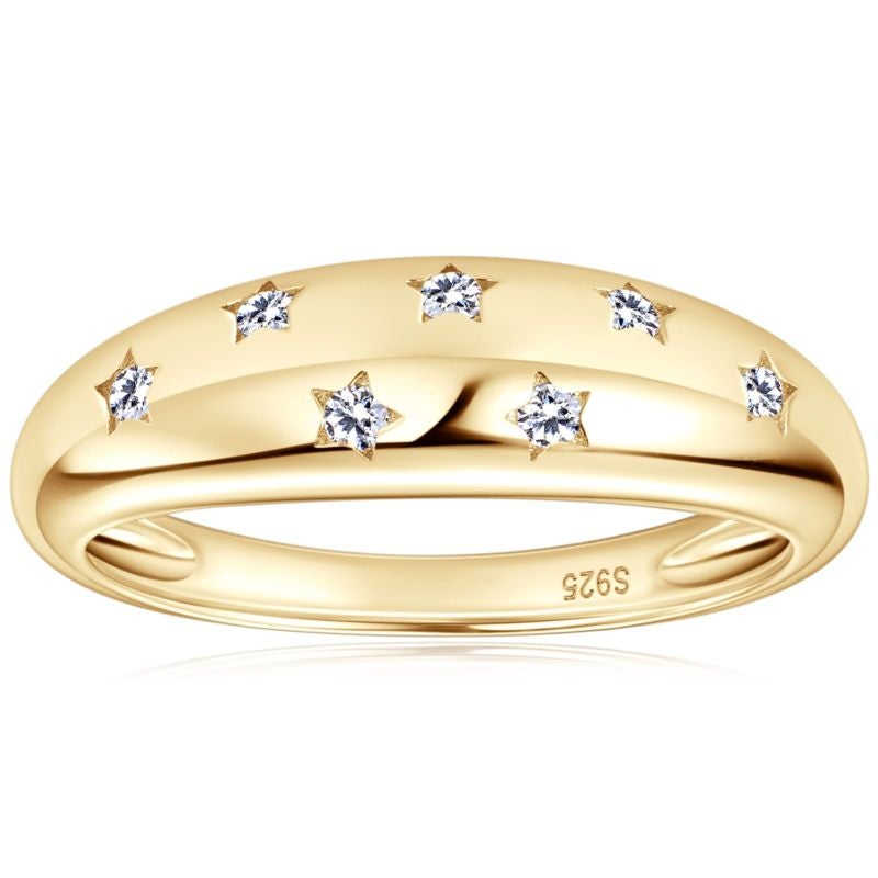 Zircon Gypsy Ring With Cubic Zirconia Star Design - Gold Starlight Band For Women Men Daily Wear Couples Gift - Image 1