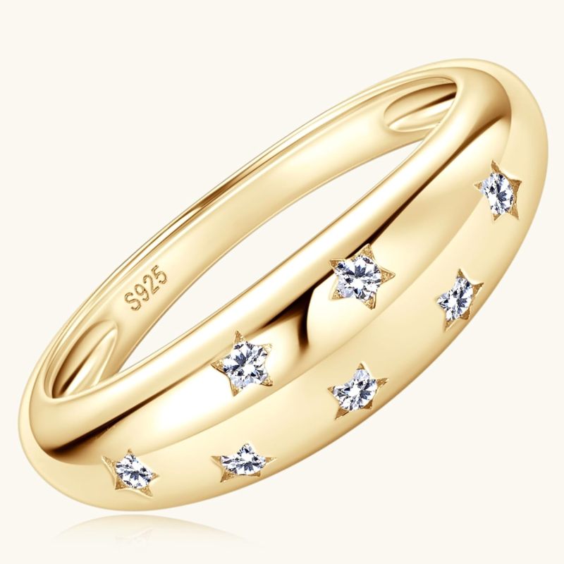 Zircon Gypsy Ring With Cubic Zirconia Star Design - Gold Starlight Band For Women Men Daily Wear Couples Gift - Image 5