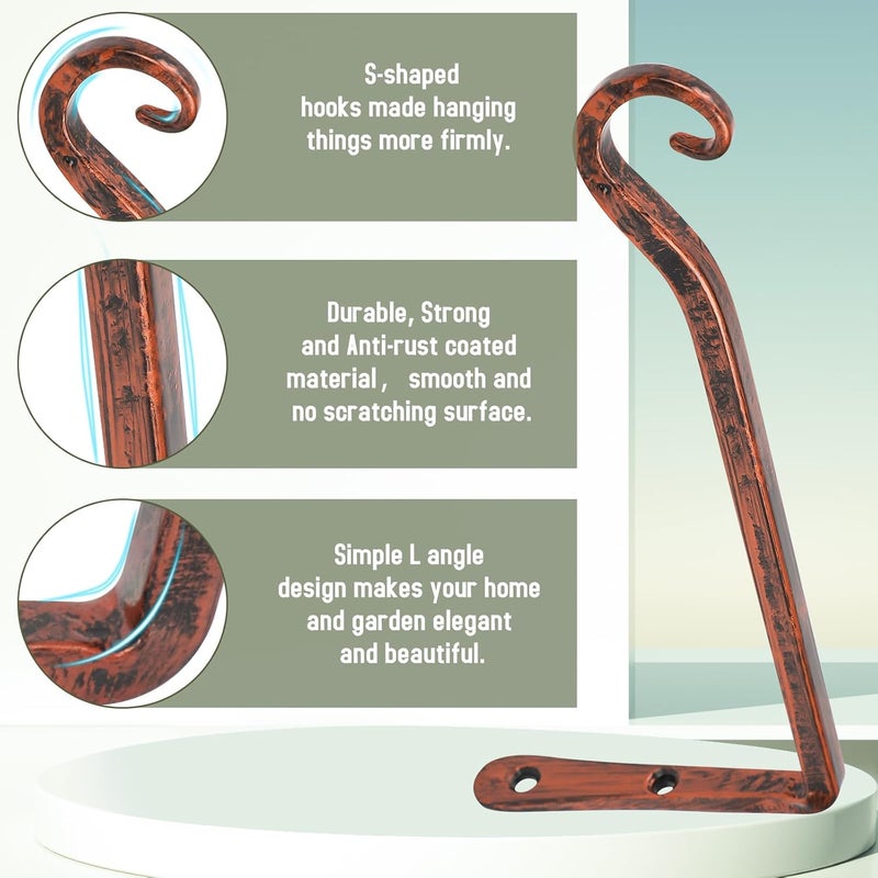 FEED GARDEN 2 Pack 10 Inch Hanging Plant Bracket Wall Hooks Decorative Plant Hangers for Outdoor Hanging Bird Feeders, Wind Chimes, Plant Baskets, Antique Bronze - Image 3