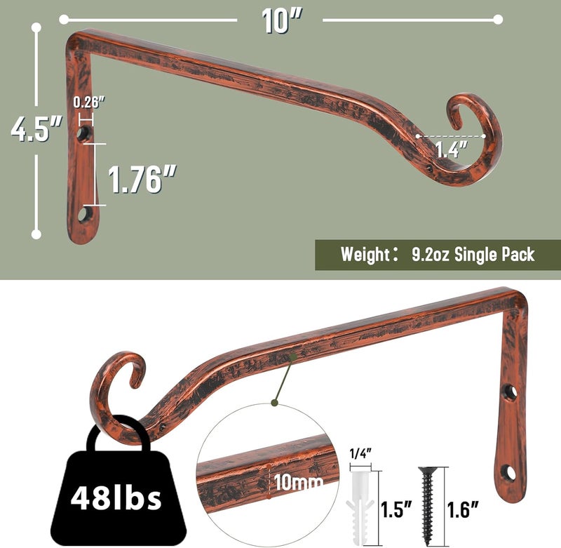 FEED GARDEN 2 Pack 10 Inch Hanging Plant Bracket Wall Hooks Decorative Plant Hangers for Outdoor Hanging Bird Feeders, Wind Chimes, Plant Baskets, Antique Bronze - Image 5