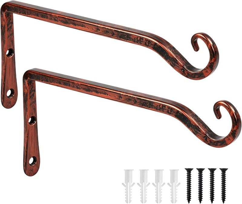 FEED GARDEN 2 Pack 10 Inch Hanging Plant Bracket Wall Hooks Decorative Plant Hangers for Outdoor Hanging Bird Feeders, Wind Chimes, Plant Baskets, Antique Bronze - Image 1