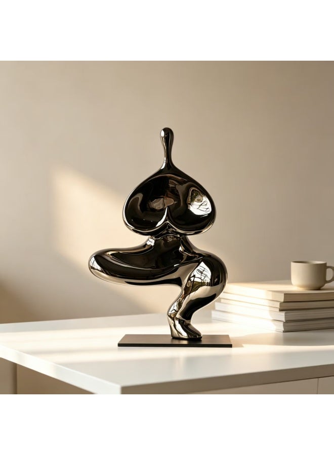 Abstract Yoga Lady Sculpture, Modern Decorative Resin Figure with Mirror Electroplating, 20x12x32cm - Image 2
