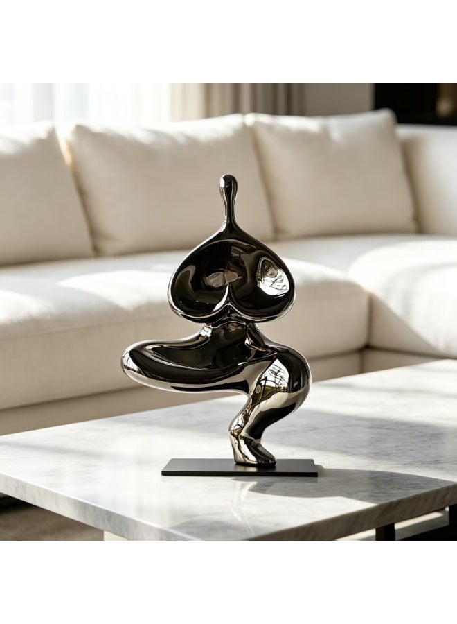 Abstract Yoga Lady Sculpture, Modern Decorative Resin Figure with Mirror Electroplating, 20x12x32cm - Image 5