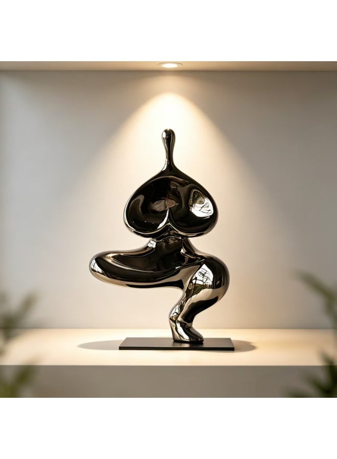 Abstract Yoga Lady Sculpture, Modern Decorative Resin Figure with Mirror Electroplating, 20x12x32cm - Image 3