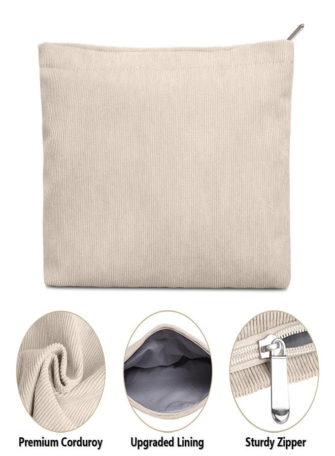 FITDON 2PCS Cosmetic Bags for Women Makeup Bag for Purse Small Corduroy Makeup Pouch Travel Make Up Bag with Zipper Toiletry Bag Organizer, Beige - Image 3