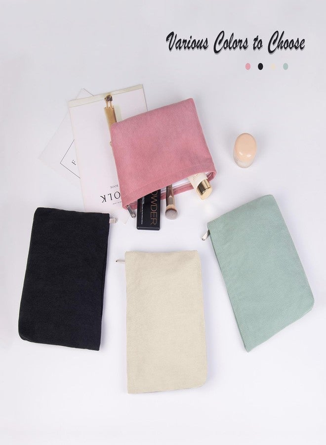 FITDON 2PCS Cosmetic Bags for Women Makeup Bag for Purse Small Corduroy Makeup Pouch Travel Make Up Bag with Zipper Toiletry Bag Organizer, Beige - Image 5