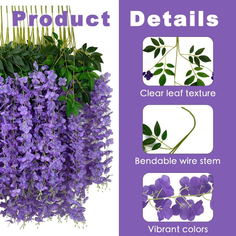 BIRDDIE 24Pcs of Artificial Wisteria Hanging Flowers, 3.75 Feet Fake Wisteria Flower Strings for Backdrop, Wedding, Ceremony,Garden and Home Wall Decoration (Light Purple) - Image 2