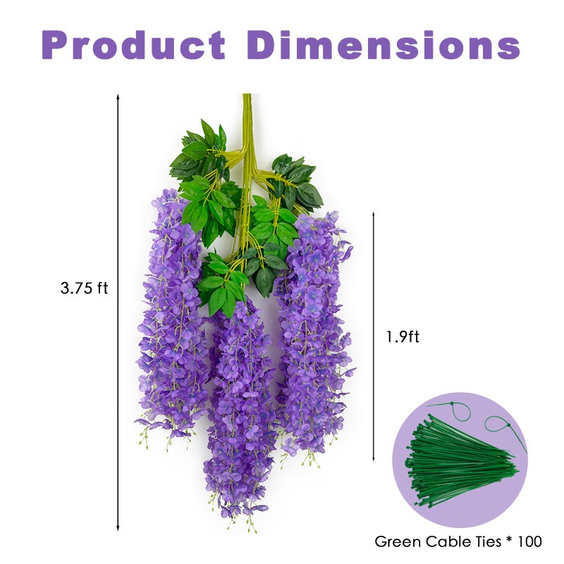 BIRDDIE 24Pcs of Artificial Wisteria Hanging Flowers, 3.75 Feet Fake Wisteria Flower Strings for Backdrop, Wedding, Ceremony,Garden and Home Wall Decoration (Light Purple) - Image 3