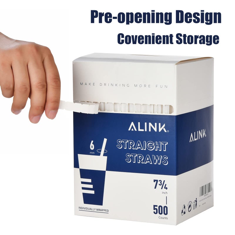 ALINK 500-Pack Clear Plastic Drinking Straws  Individually Wrapped Plastic Disposable Straight Party Straws - 7.75"" x 0.23"" - Image 3