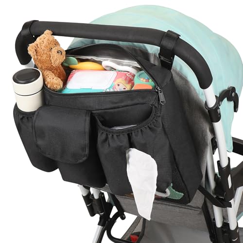 Accmor Stroller Organizer Universal Large Capacity Stroller Bag Caddy Organizer Accessories for Uppababy Nuna Doona Britax Strollers Black - Image 3