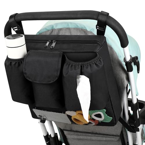 Accmor Stroller Organizer Universal Large Capacity Stroller Bag Caddy Organizer Accessories for Uppababy Nuna Doona Britax Strollers Black - Image 1