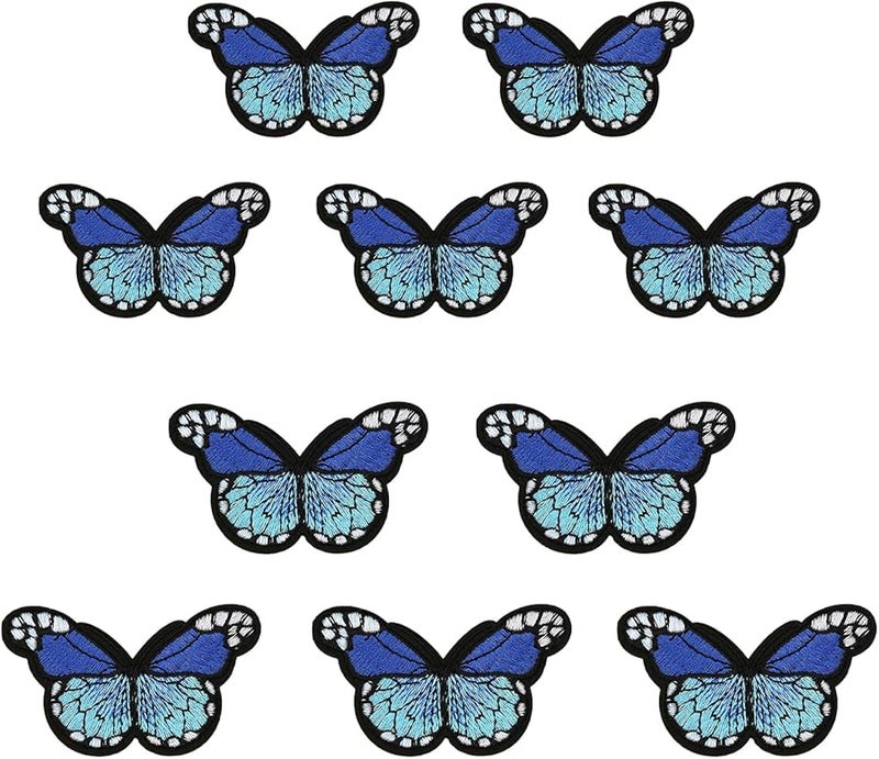رقعة حديدية فراشة زرقاء داكنة 10 قطع تطريز تطبيق لملابس سترات جينز - Image 1