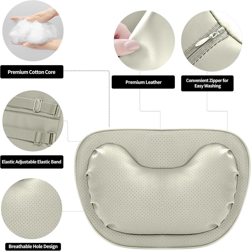 Dapucarin Car Neck Pillow - Soft Comfortable Premium Leather Headrest with Adjustable Strap, Ergonomic Support for Driving, Office & Gaming, Off White (Light Gray), 2 Pack - Image 2