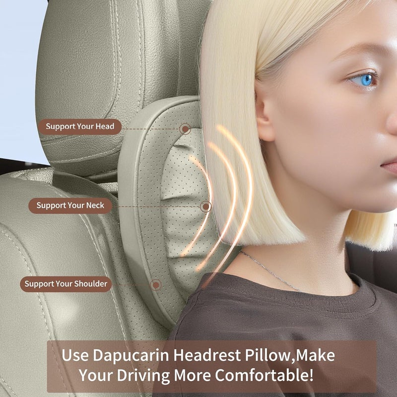Dapucarin Car Neck Pillow - Soft Comfortable Premium Leather Headrest with Adjustable Strap, Ergonomic Support for Driving, Office & Gaming, Off White (Light Gray), 2 Pack - Image 4