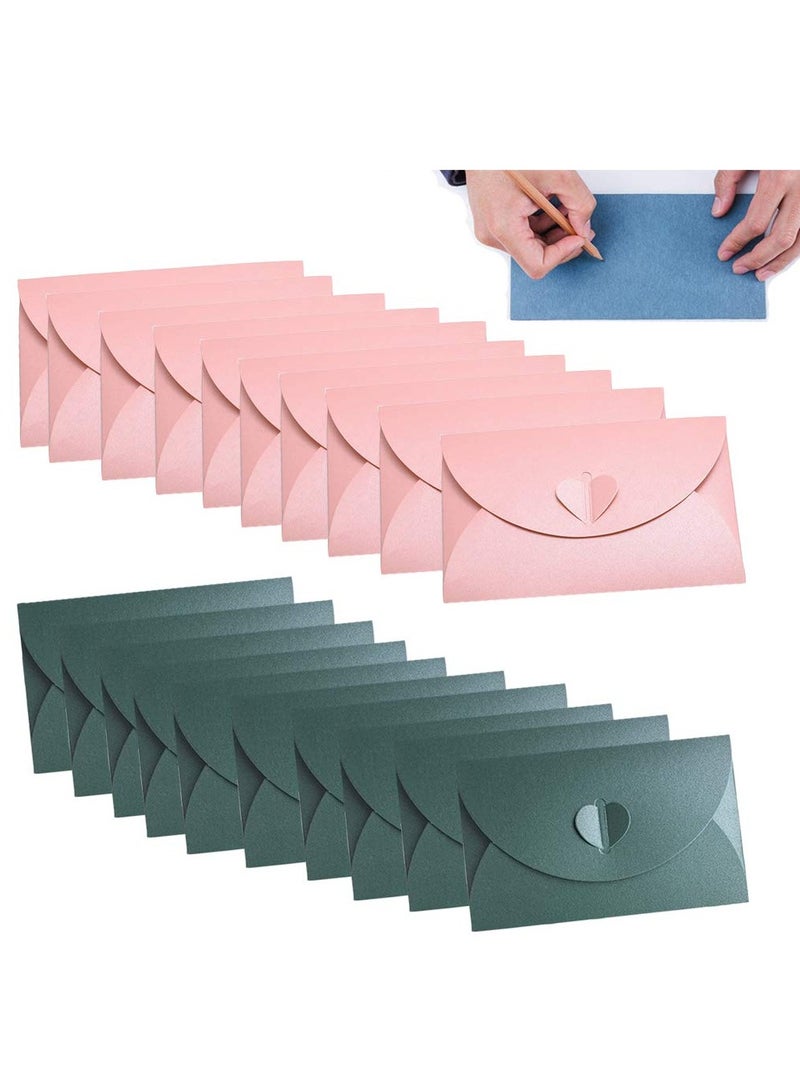 Mini Envelopes Two Colors 20 Pieces  Pearlescent Paper  Creative Vintage Cute Heart Buckle for Wedding  Birthday  Party Gift Cards (Pink  Green) - Image 1
