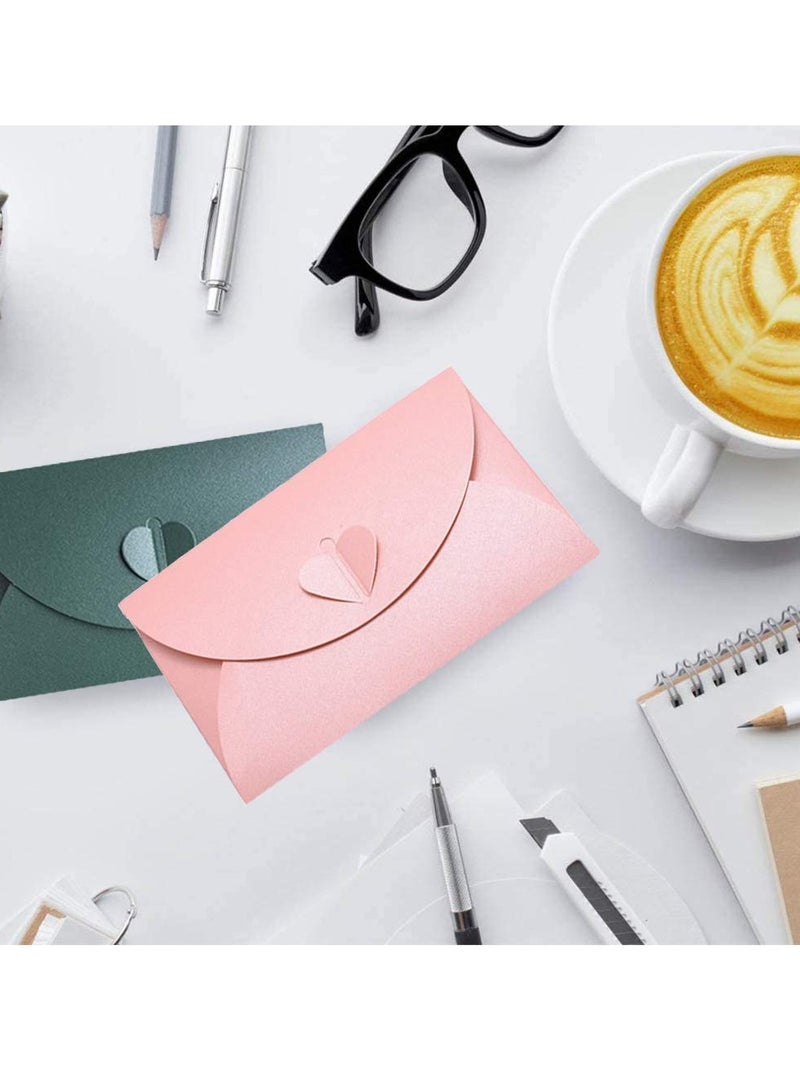 Mini Envelopes Two Colors 20 Pieces  Pearlescent Paper  Creative Vintage Cute Heart Buckle for Wedding  Birthday  Party Gift Cards (Pink  Green) - Image 4