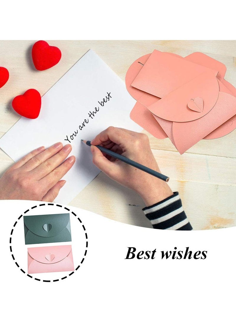 Mini Envelopes Two Colors 20 Pieces  Pearlescent Paper  Creative Vintage Cute Heart Buckle for Wedding  Birthday  Party Gift Cards (Pink  Green) - Image 2