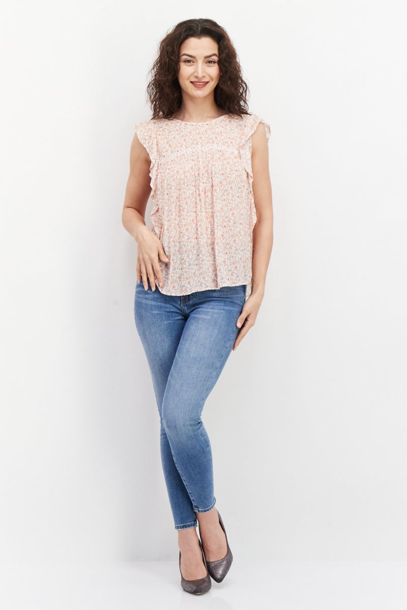 Gentle Fawn Women Round Neck Flutter Sleeves Floral Printed Top, Pink Combo  - Image 4