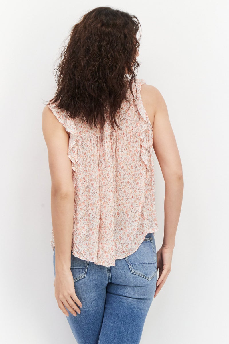 Gentle Fawn Women Round Neck Flutter Sleeves Floral Printed Top, Pink Combo  - Image 2