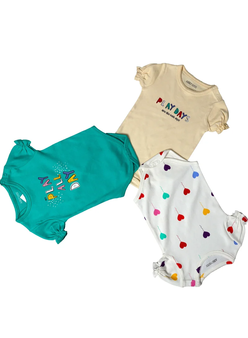 ايكو AIKO-Pack of 3 Multicolor Baby Body Suit