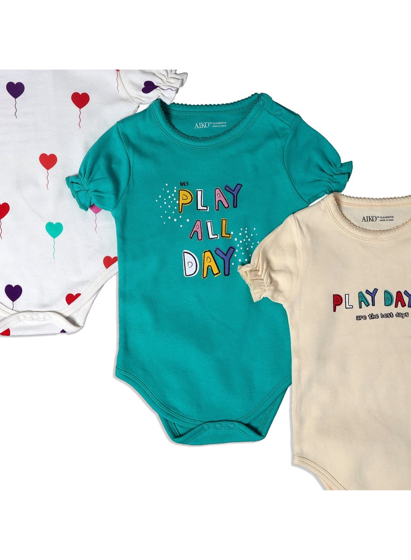 AIKO-Pack of 3 Multicolor Baby Body Suit - Image 3