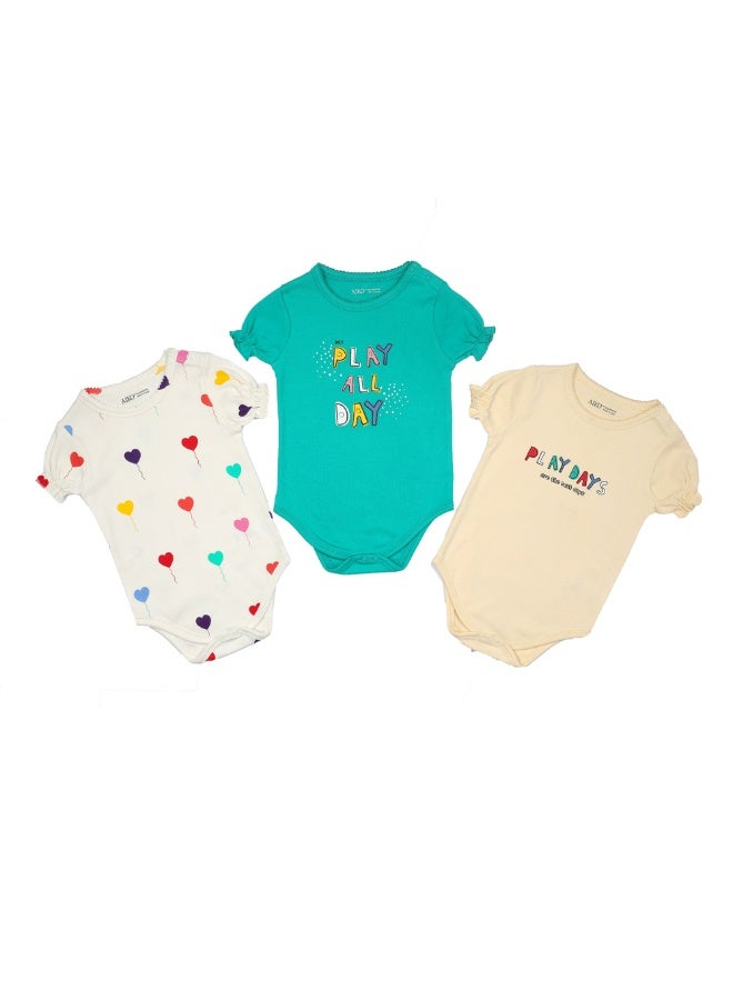 AIKO-Pack of 3 Multicolor Baby Body Suit - Image 1