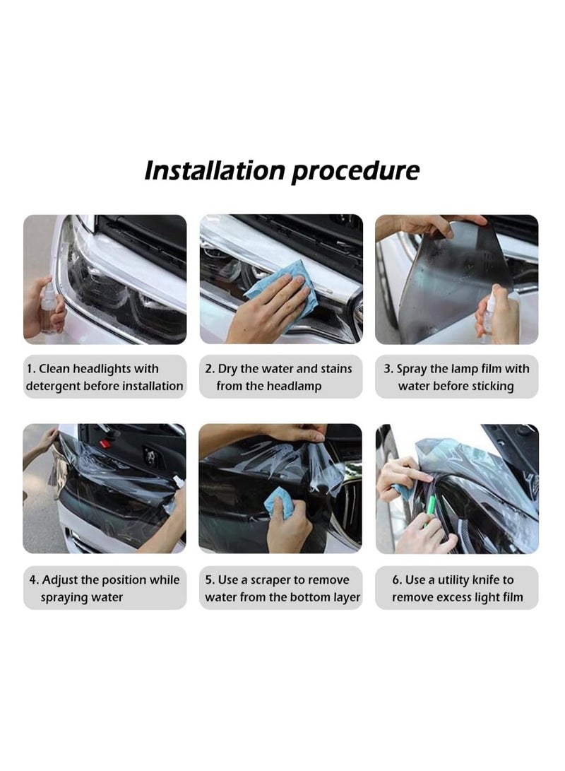 SYOSI 2 Rolls Car Light Tint Film Car Headlight Taillight Fog Light Vivid Vinyl Tint Wrap Protector Cuttable Stretchability Non-Marking Self-Adhesive Decals Car Decor 12 X 48inch - Image 5