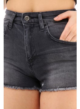Cedy Denim Women's Milano Anthracite High Waist Tasseled Denim Shorts Mini Jean Shorts C603  - Image 5