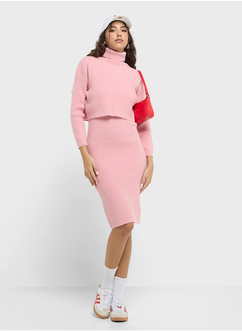 Ginger Knitted High Neck Sweater & Sleeveless Dress Set