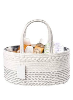 MIXDE Baby Diaper Caddy Organizer, Nursery Storage Basket for Boys Girls,Cotton Rope Diaper Storage Basket, Large Bag Car Bassinet with Removable Inserts, Nursery Storage Bin, 100% White Cotton  - Image 1