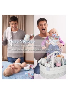 MIXDE Baby Diaper Caddy Organizer, Nursery Storage Basket for Boys Girls,Cotton Rope Diaper Storage Basket, Large Bag Car Bassinet with Removable Inserts, Nursery Storage Bin, 100% White Cotton  - Image 2