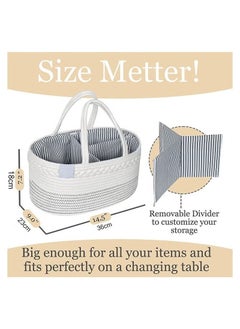 MIXDE Baby Diaper Caddy Organizer, Nursery Storage Basket for Boys Girls,Cotton Rope Diaper Storage Basket, Large Bag Car Bassinet with Removable Inserts, Nursery Storage Bin, 100% White Cotton  - Image 3