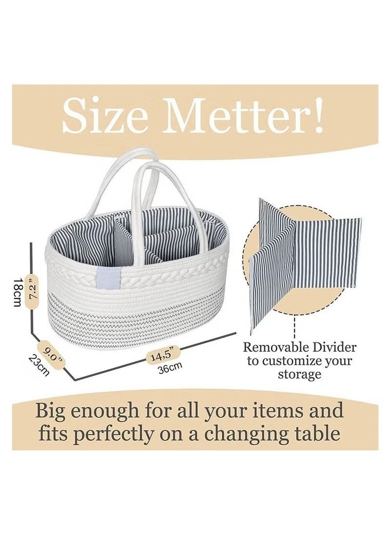 MIXDE Baby Diaper Caddy Organizer, Nursery Storage Basket for Boys Girls,Cotton Rope Diaper Storage Basket, Large Bag Car Bassinet with Removable Inserts, Nursery Storage Bin, 100% White Cotton  - Image 3