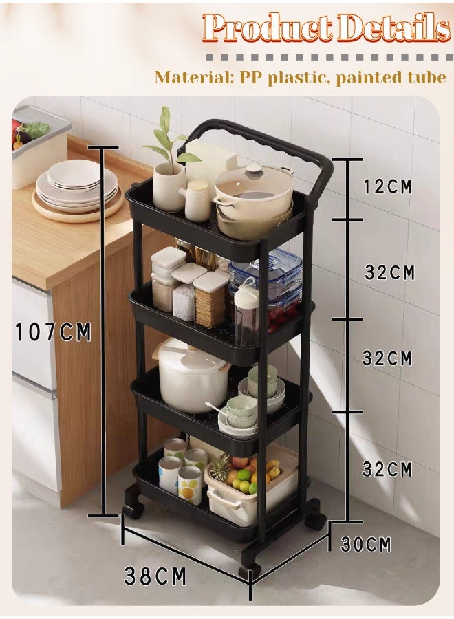 عربة تخزين متحركة بأربعة طبقات مع المِسْكَينَة، منظم تخزين متحرك متعدد الوظائف للمنزل وال مكتب - Image 2