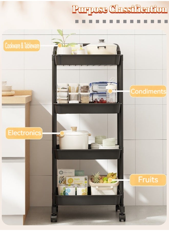 عربة تخزين متحركة بأربعة طبقات مع المِسْكَينَة، منظم تخزين متحرك متعدد الوظائف للمنزل وال مكتب - Image 4