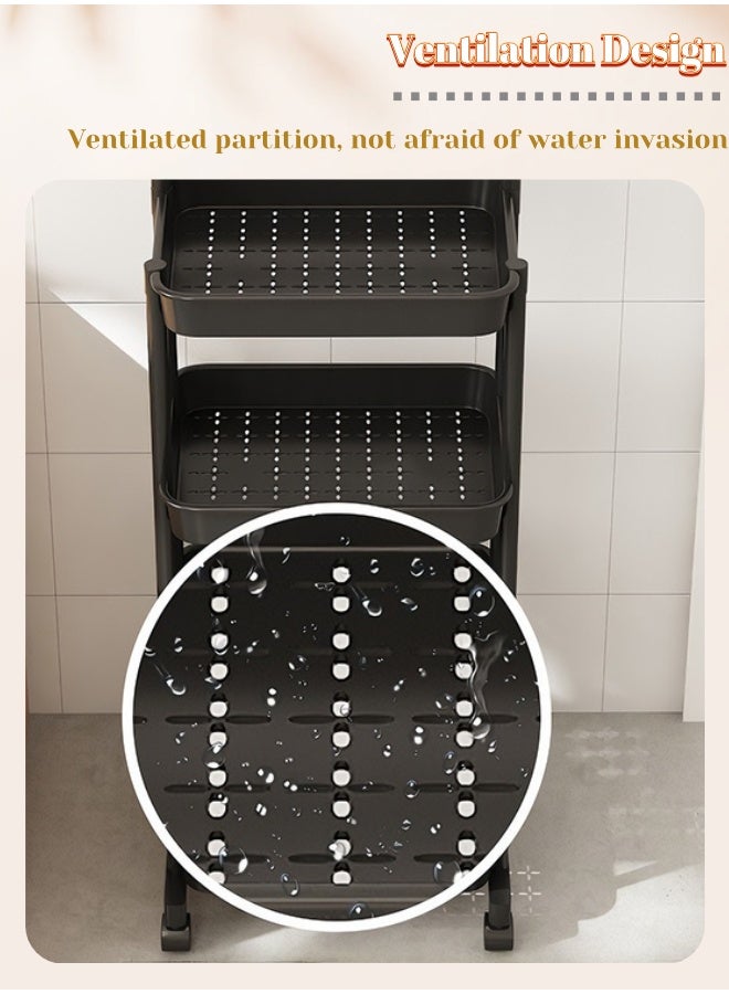 عربة تخزين متحركة بأربعة طبقات مع المِسْكَينَة، منظم تخزين متحرك متعدد الوظائف للمنزل وال مكتب - Image 5